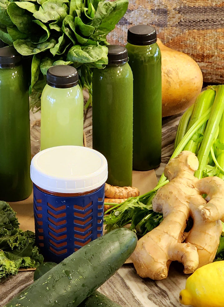 Fresh pressed juices and veggies and magic mineral broth which are the nourishment at a Vida Cleanse retreat
